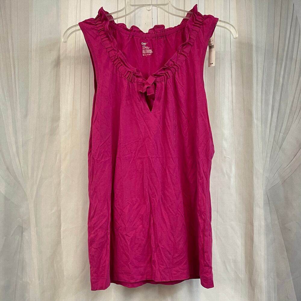 Gap Pink Ruffle Neck Sleeveless Cotton Top Size Large y2k 2010